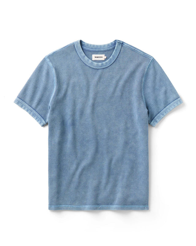 The Organic Cotton Short Sleeve Crew In Washed Blue Waffle