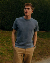 The Organic Cotton Short Sleeve Crew In Washed Blue Waffle