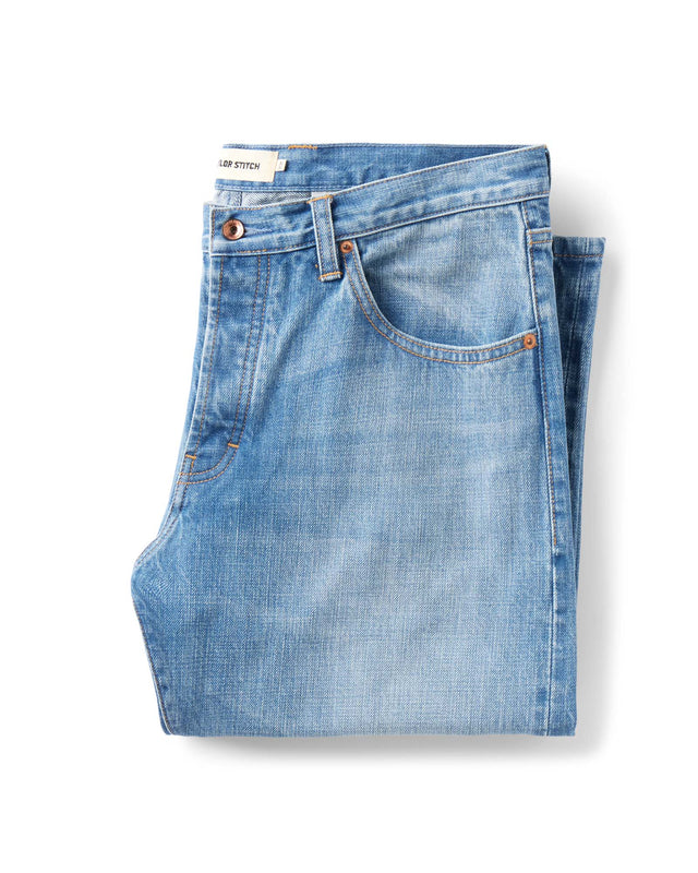 The Straight Jean in Light Wash Organic Selvedge