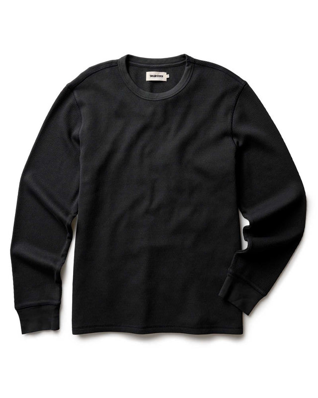 The Organic Cotton Crew in Faded Black Waffle