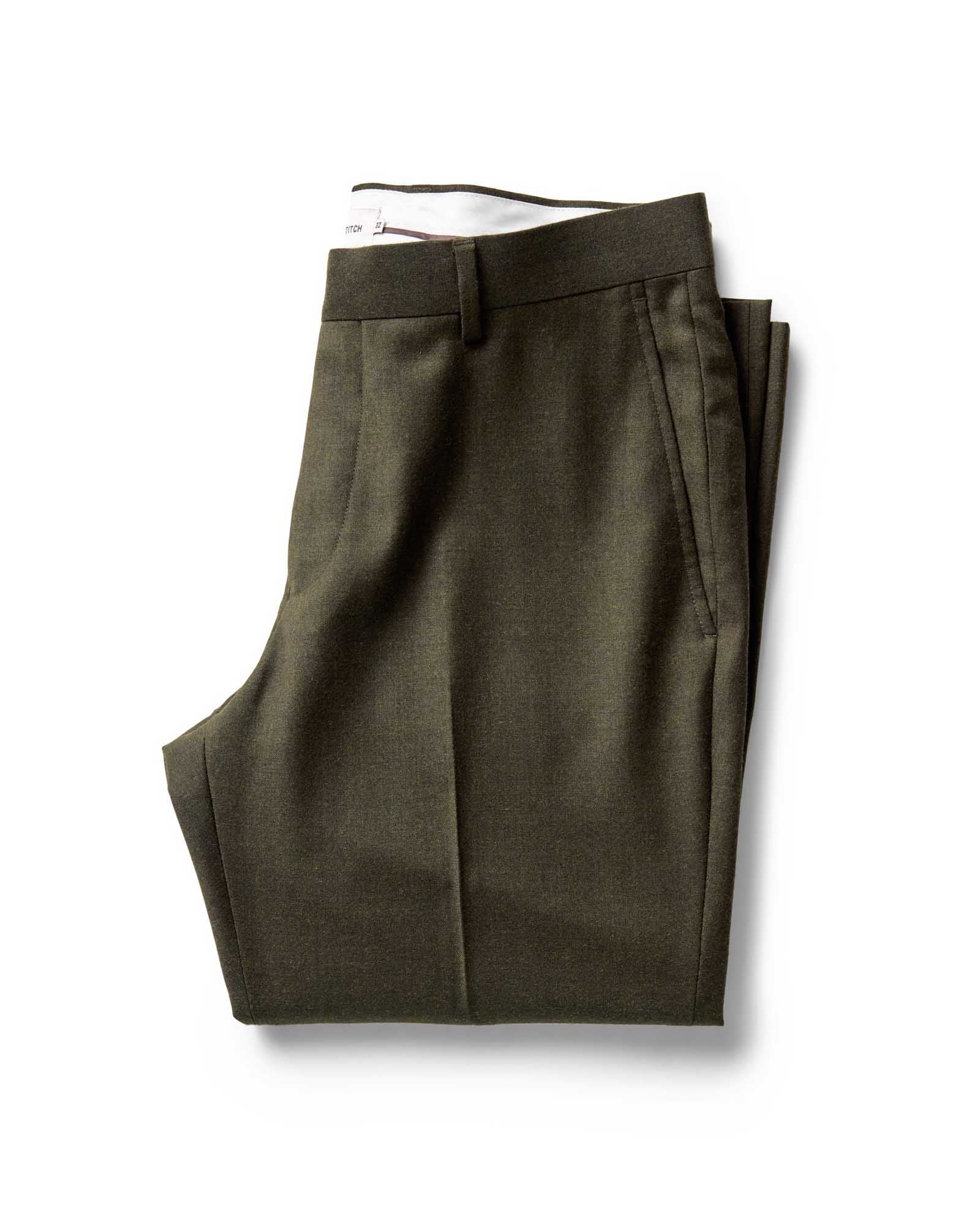 The Stevens Trouser In Olive Wool Flannel