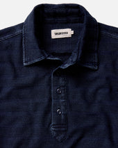 The Long Sleeve Polo in Indigo Knit Stripe