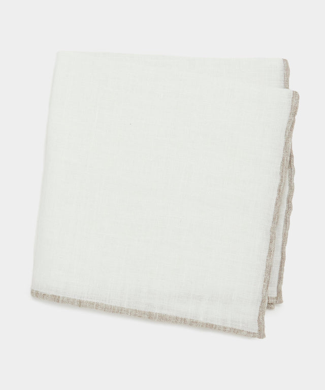 Italian Tipped Linen Pocket Square in Khaki