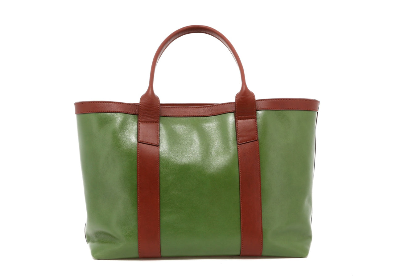 Large Working Tote - Ivy Green/Chestnut Trim - Tumbled