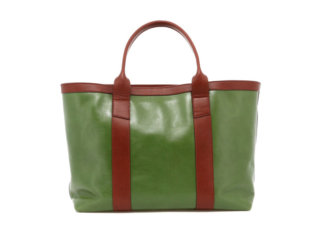Large Working Tote - Ivy Green/Chestnut Trim - Tumbled