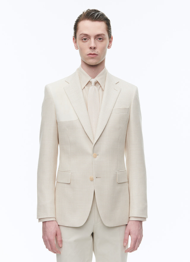 Wool jacket with suede yokes