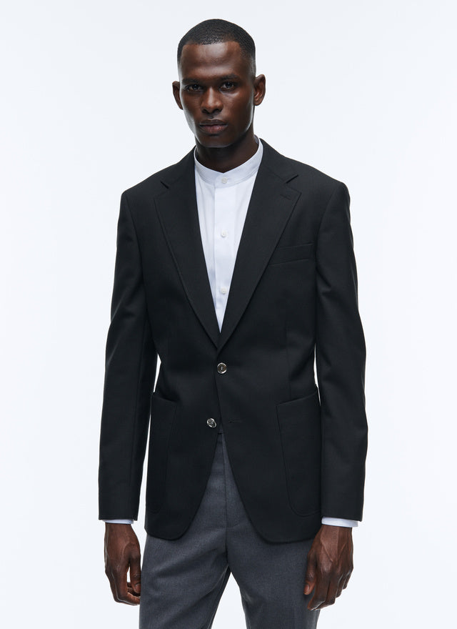 Black wool canvas blazer jacket
