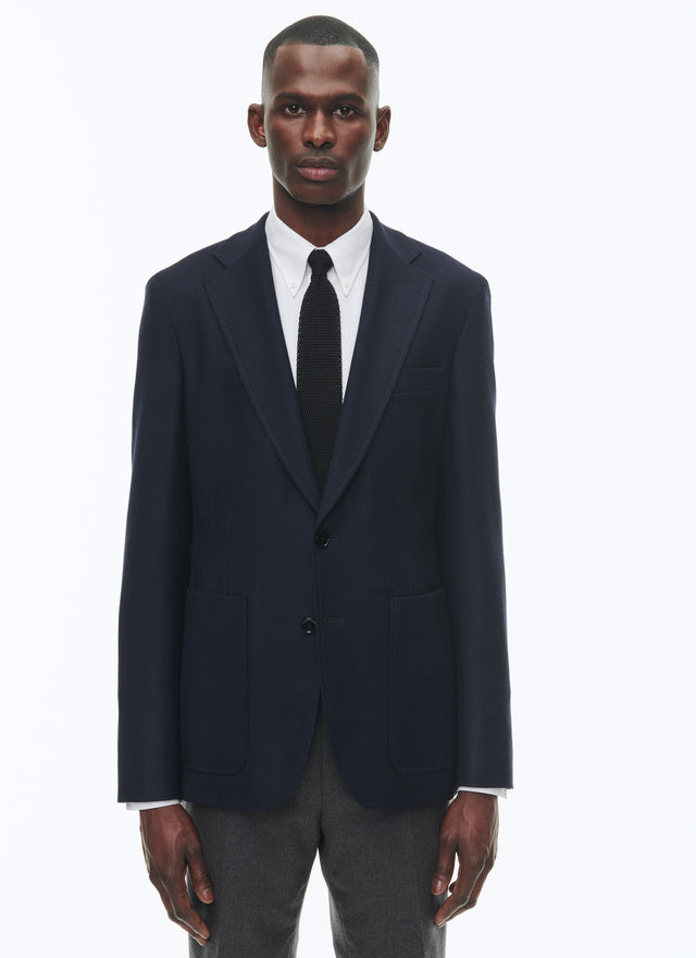 Wool straight jacket with herringbone