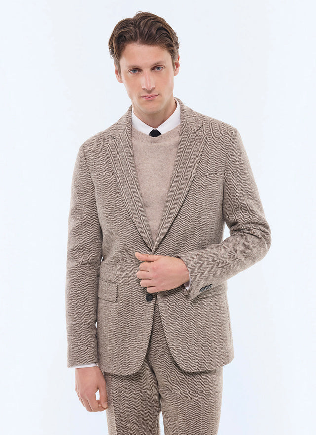 Straight cut herringbone wool jacket