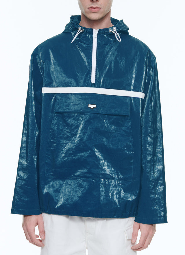 Coated linen canvas peacoat