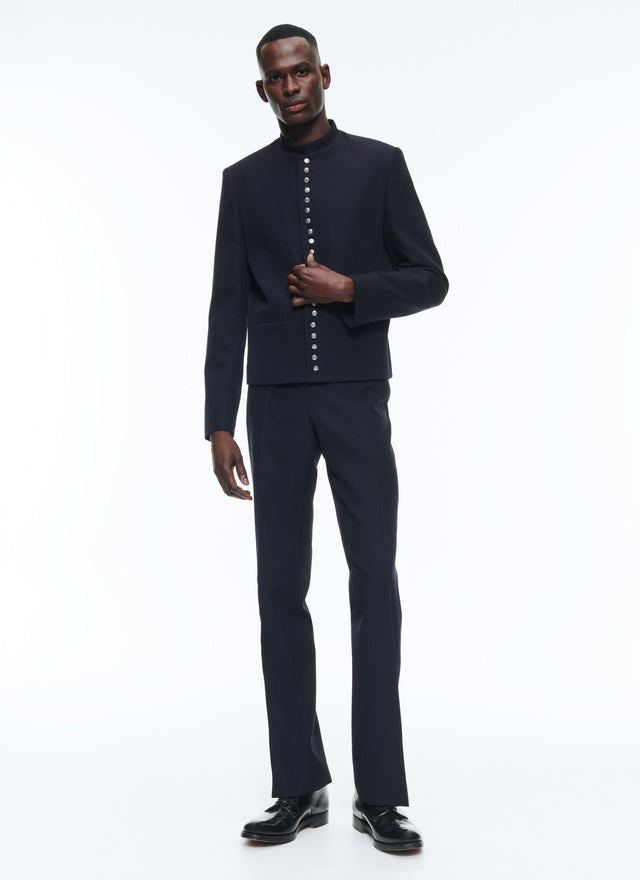 Wool jacket with officer collar