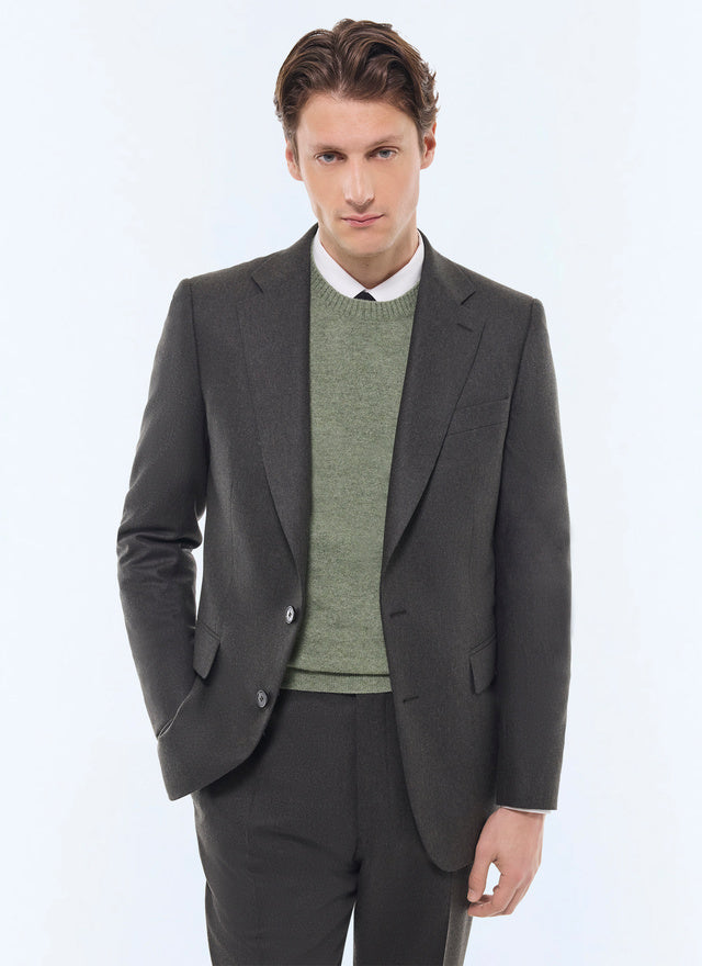 Fitted Wool Flannel Suit Jacket