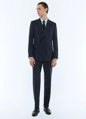 Wool canvas double-breasted suit jacket