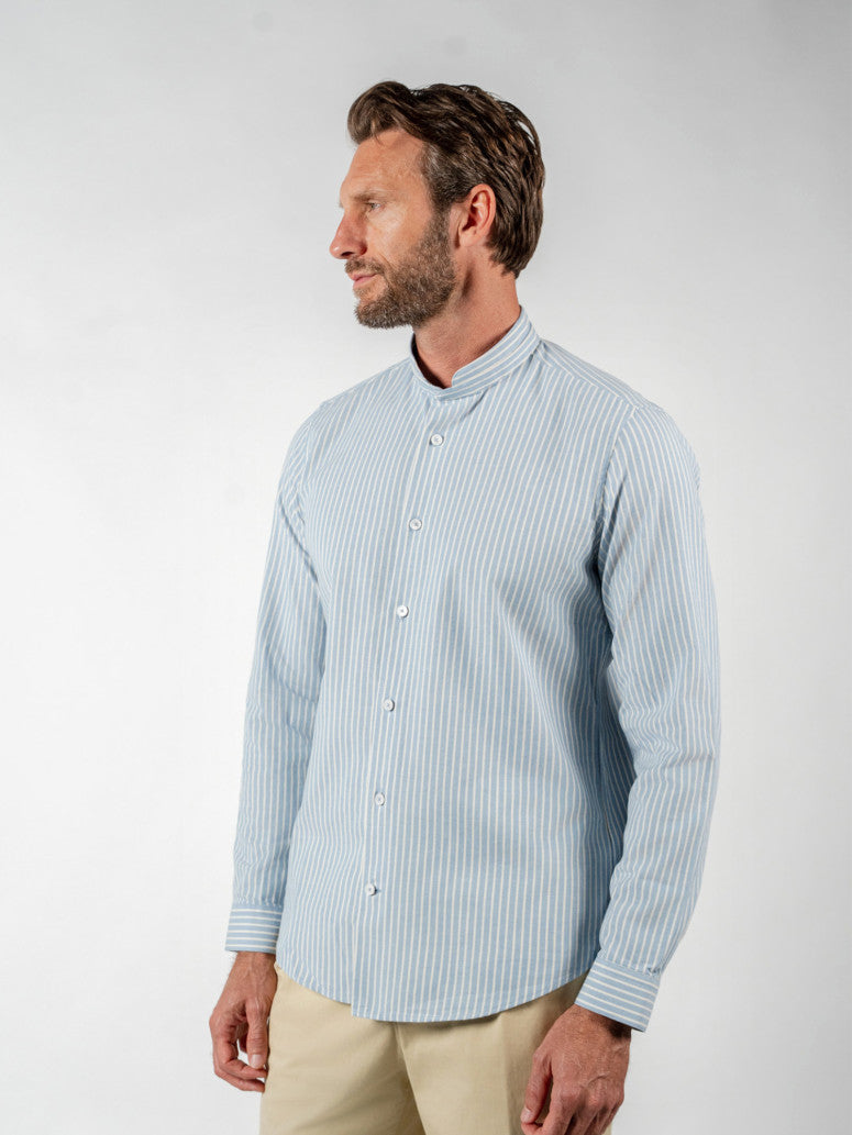 Light Striped Japanese Oxford Mandarin Collar Shirt