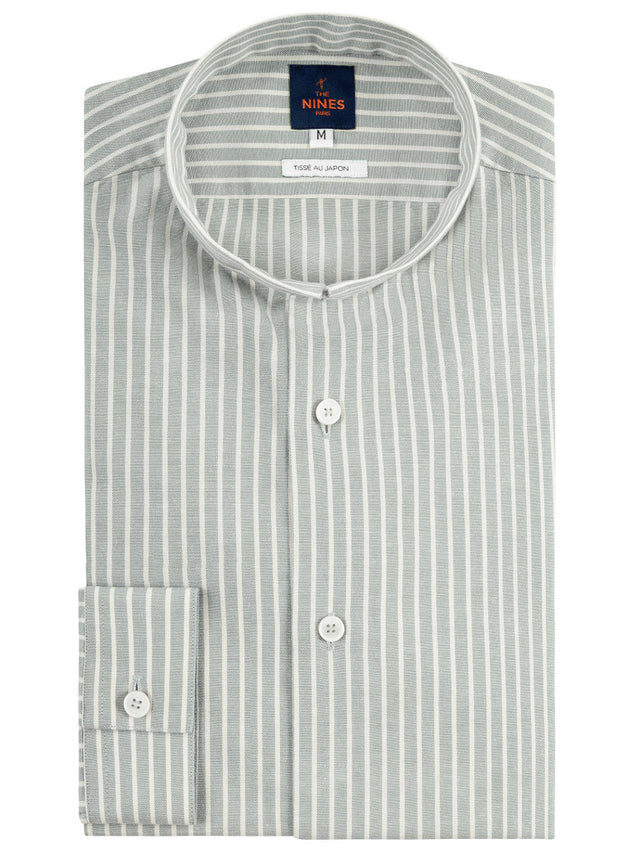 Japanese oxford shirt with reverse collar - Green striped
