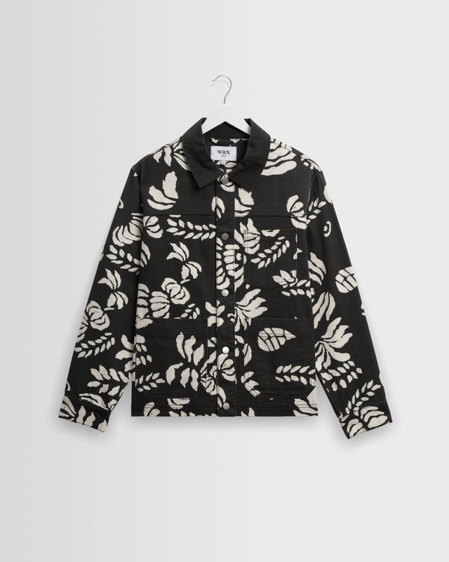 Jay - Black And Ecru Printed Cotton Chore Jacket
