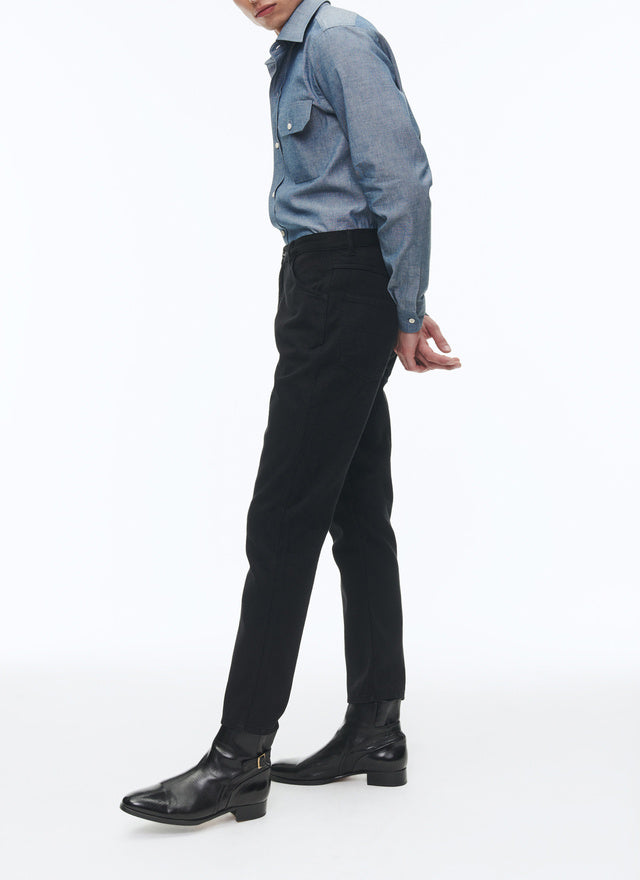 Black cotton serge 5-pocket trousers