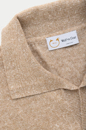 Short Sleeve Linen Cotton Knitted Johnny Collar Polo Wheat