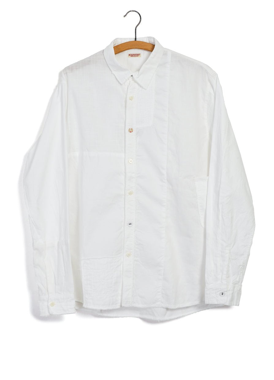 KATMANDU | Cotton & Linen Patchwork Shirt | White