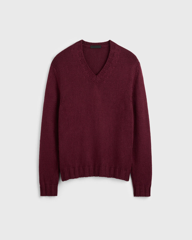 Caspar Silk V Neck - Burgundy