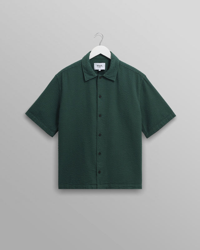 Keats - Forest Green Cotton Seersucker Short-Sleeve Shirt