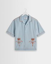 Keats - Light Blue And Rust Embroidered Short-Sleeve Shirt