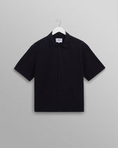 Keats - Navy Cotton Seersucker Short-Sleeve Shirt