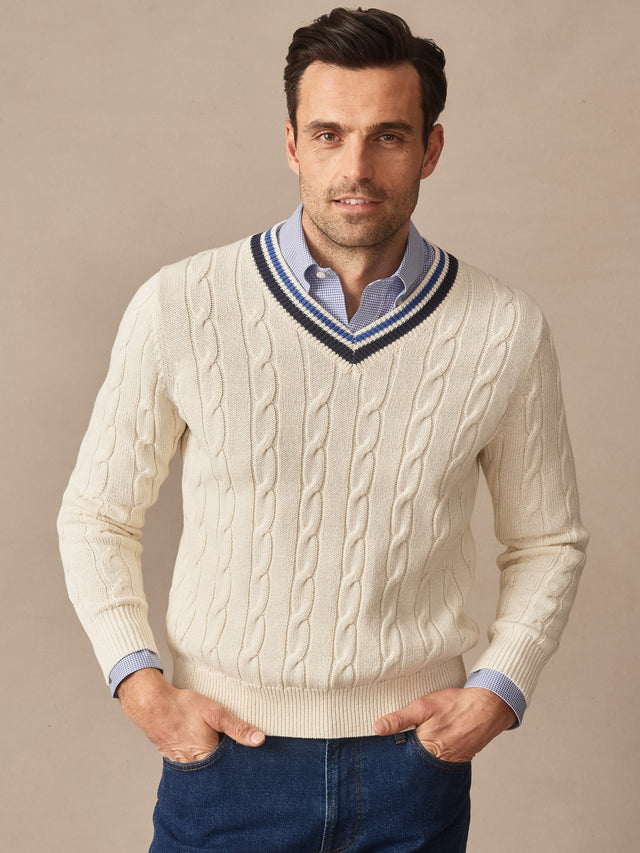 Off_White/Blue Solid Kent Sweater | Men's Sweaters | J.McLaughlin