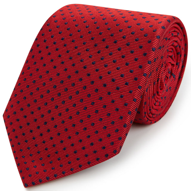 Red Navy Small Spot Twill Woven Silk Tie