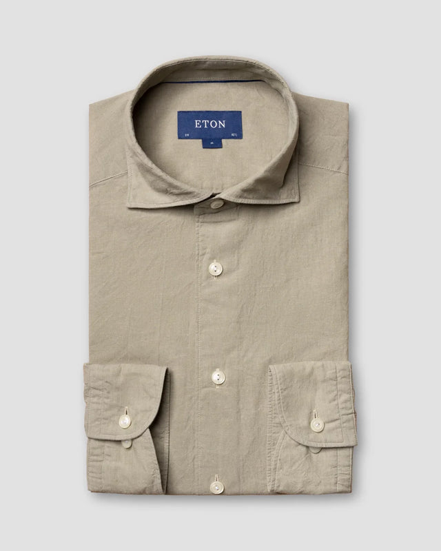 Khaki Hemd aus Baumwolle-Leinen – soft - Eton