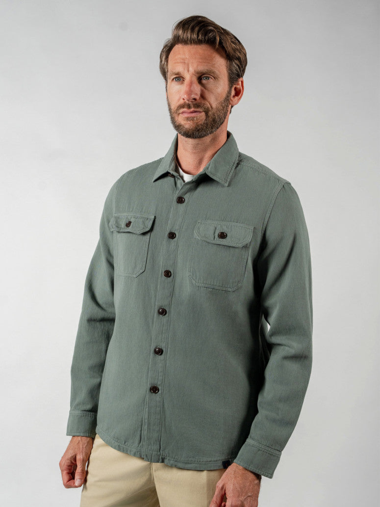 Green Cotton Linen Overshirt