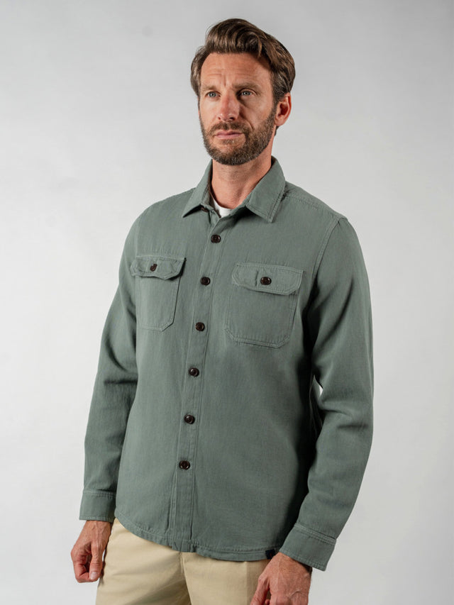 Khaki green cotton linen overshirt