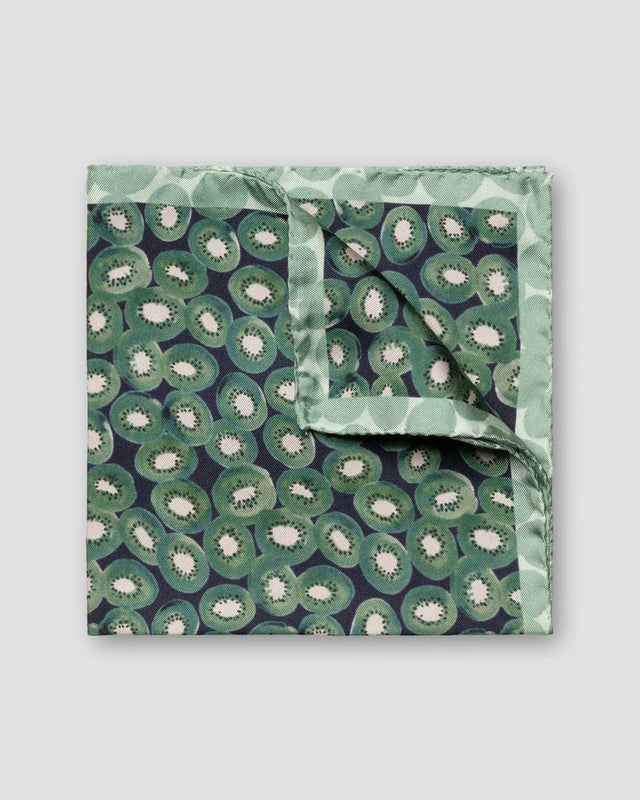 Dark Green Kiwi Print Silk Pocket Square
