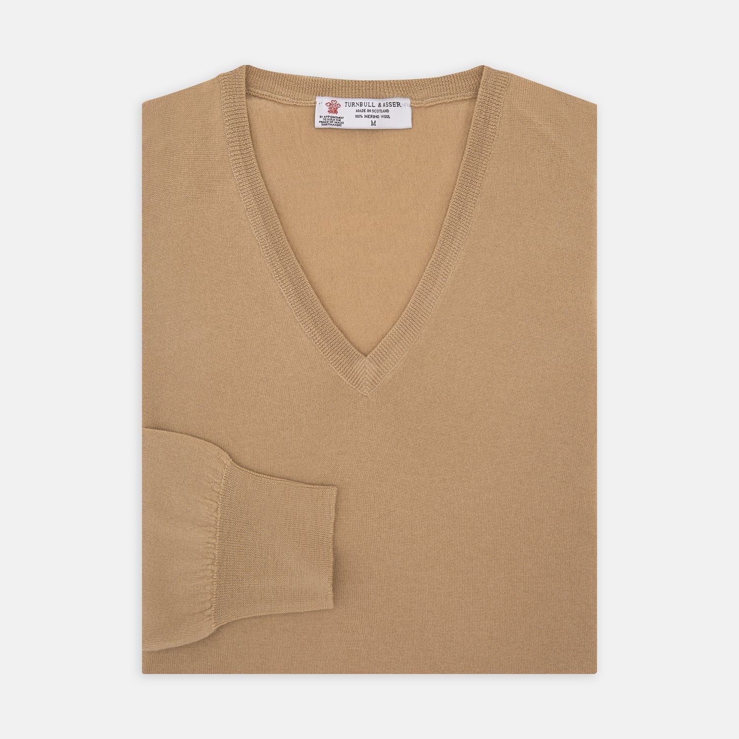Camel V-Neck Merino Wool Jumper