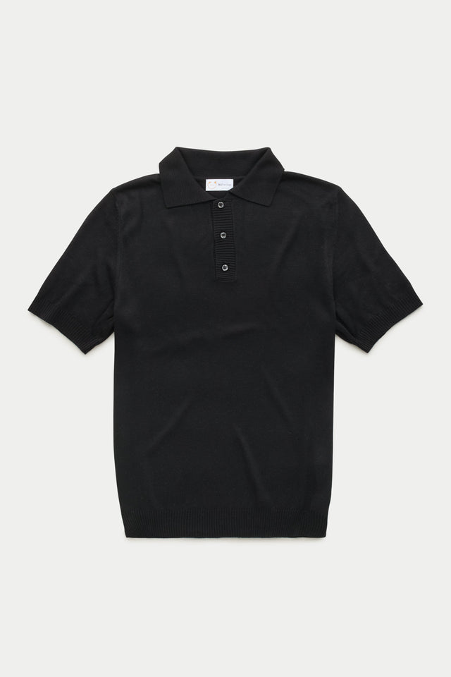 Bamboo Cashmere Knitted Short Sleeve Polo Black