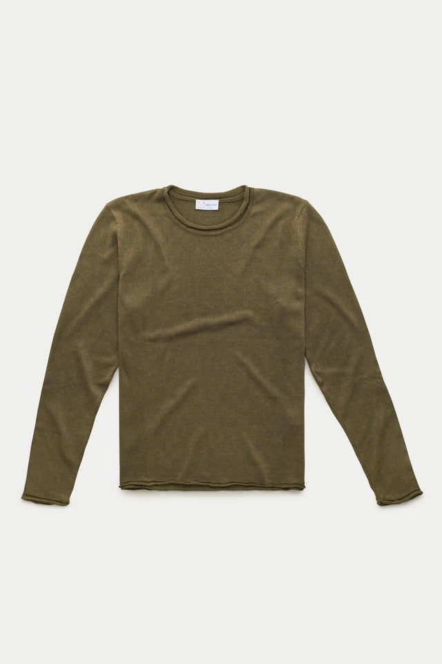 Long Sleeve Knitted Linen Cotton Roll Neck Forest