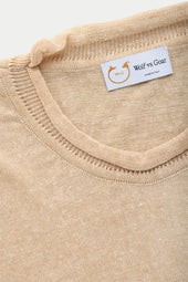 Short Sleeve Knitted Linen Cotton Roll Neck Grano