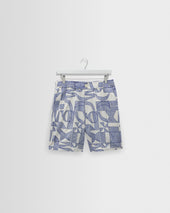 Kurt - Ecru And Blue Geometric Embroidered Shorts