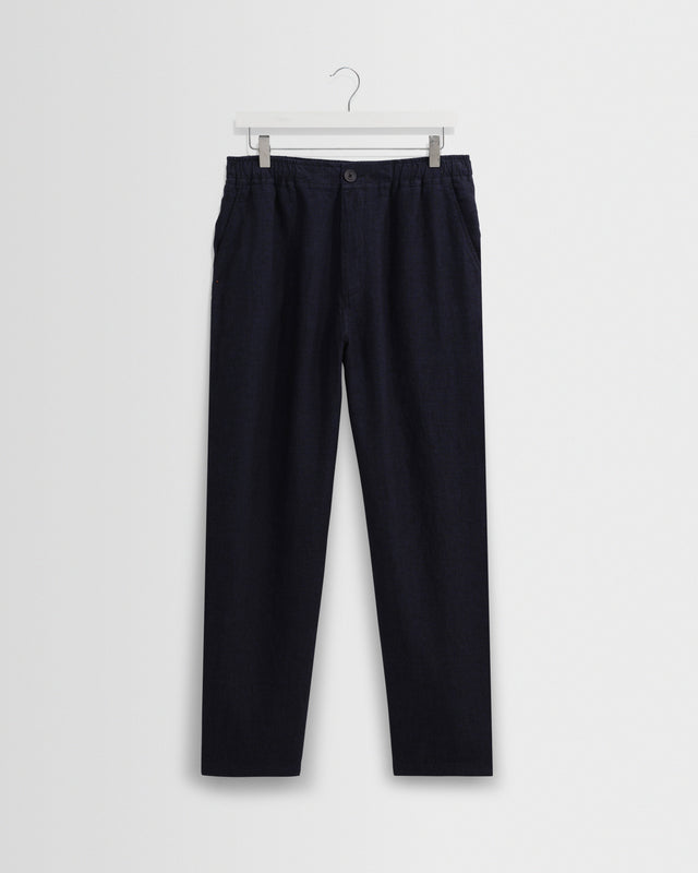Kurt - Navy Washed Linen Relaxed Fit Trousers