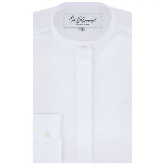 Grace White Two Fold Cotton Dobby Mandarin Collar Shirt