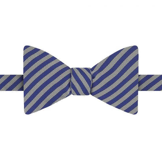 Inner Temple Stripe Blue Silver Silk Bow Tie