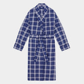 Large Blue Check Cotton Gown With Navy Piping