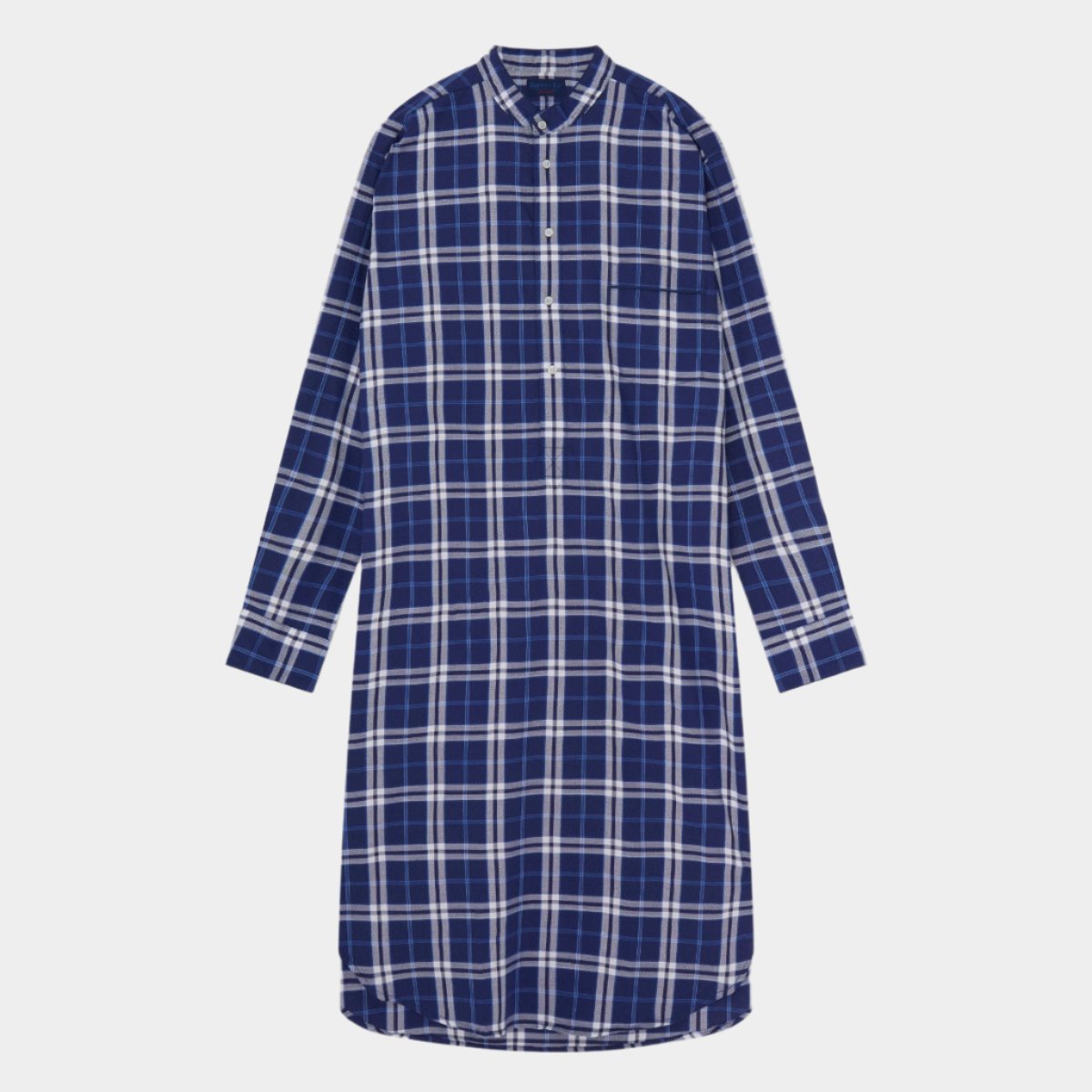 Large Check Cotton Nightshirt With Navy Piping