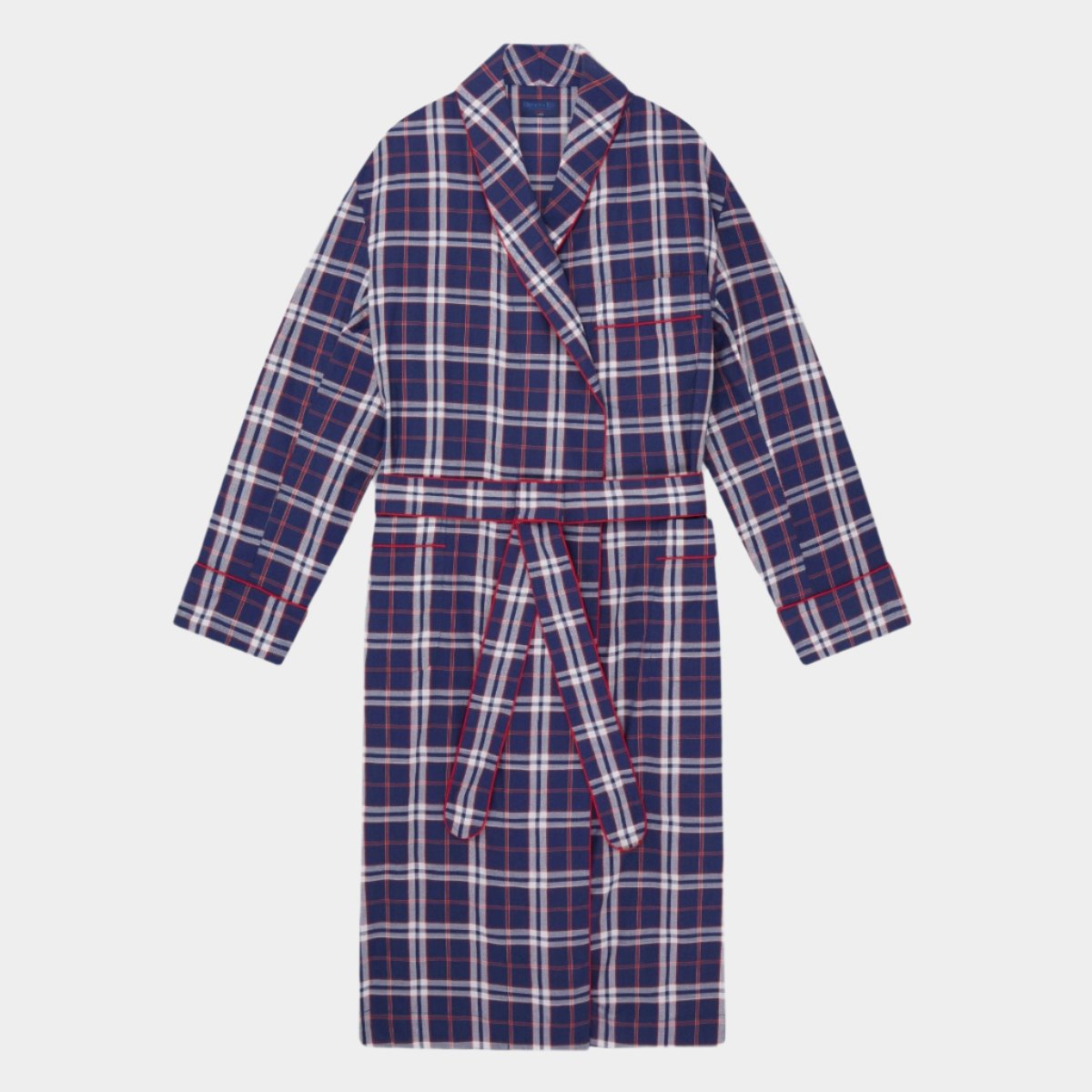 Large Red Blue Check Cotton Gown With Red Piping