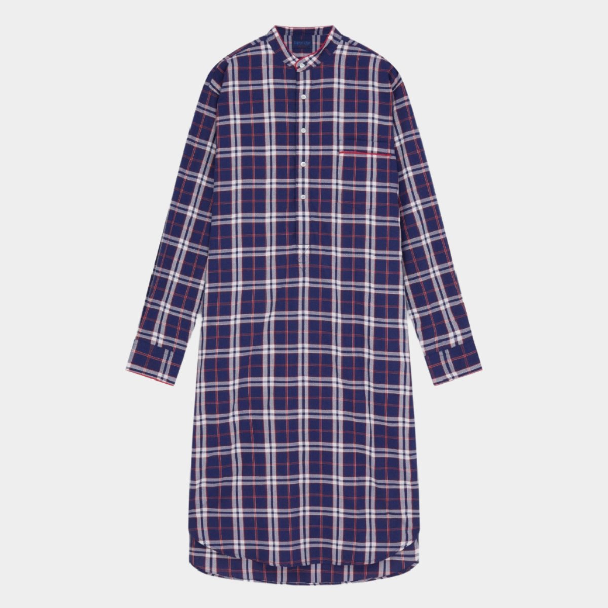 Large Red Blue Check Cotton Nightshirt With Red Piping