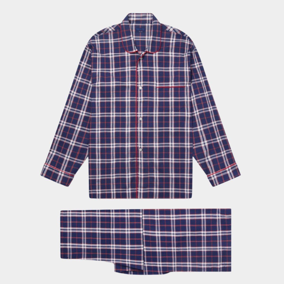 Large Red Blue Check Pyjamas With Red Piping