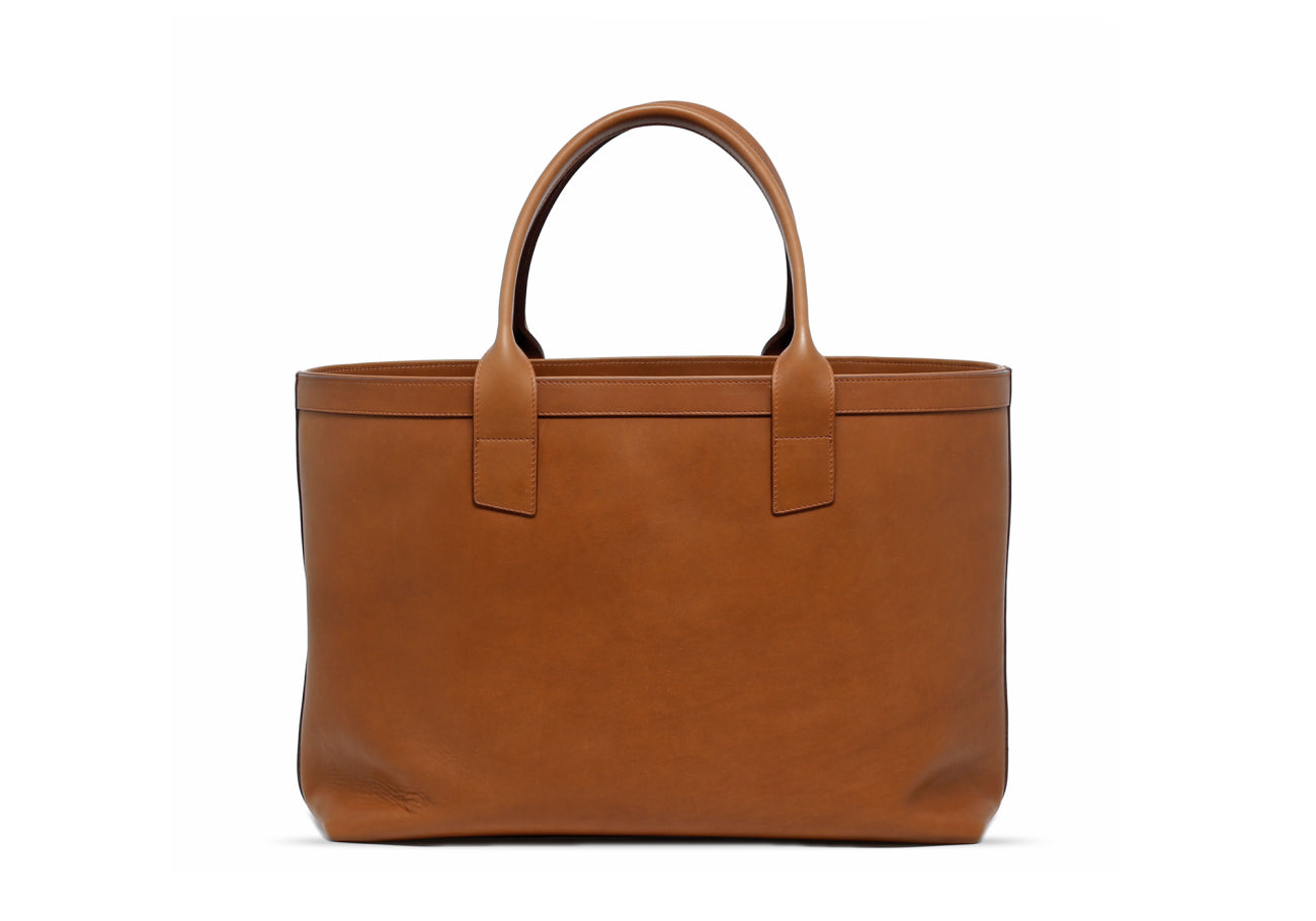 Large Working Tote - Light Tabacoo/Striped Interior - Smooth Tumbled Leather