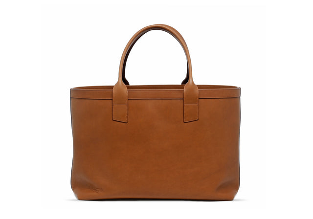 Large Working Tote - Light Tabacoo/Striped Interior - Smooth Tumbled Leather