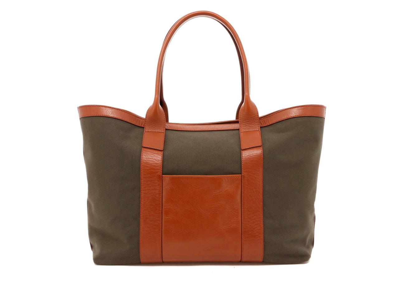 Large Working Tote - Olive Canvas / Cognac Trim