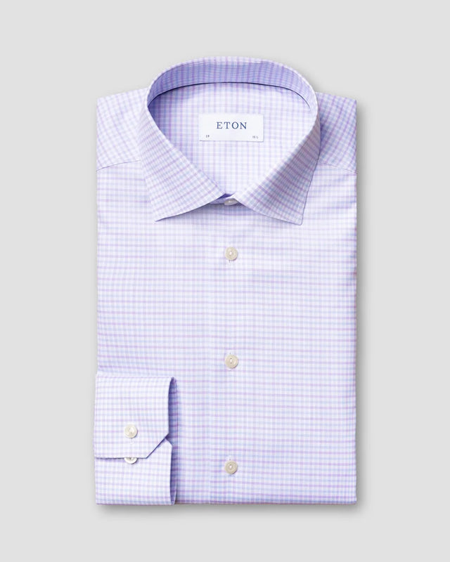 Helllila-blau kariertes Twill-Hemd - Eton